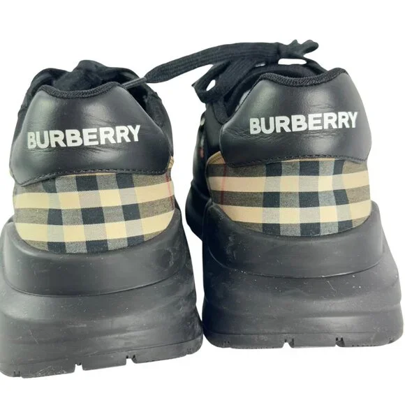BURBERRY Black Rubber Ramsey Check Men Sneakers Made in Italy Marked as 45 -12US